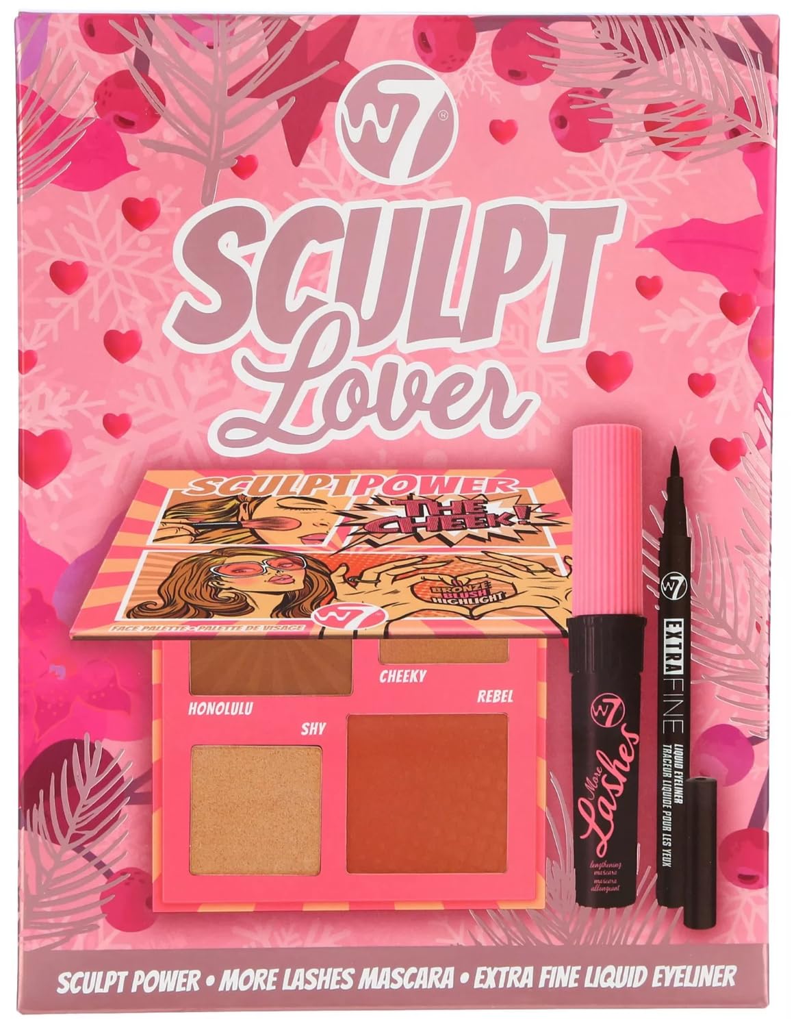 W7 Sculpt Love, Sculpt Power, More Lash Mascara & Extra Fine Liquid Eyeliner Set – Pink