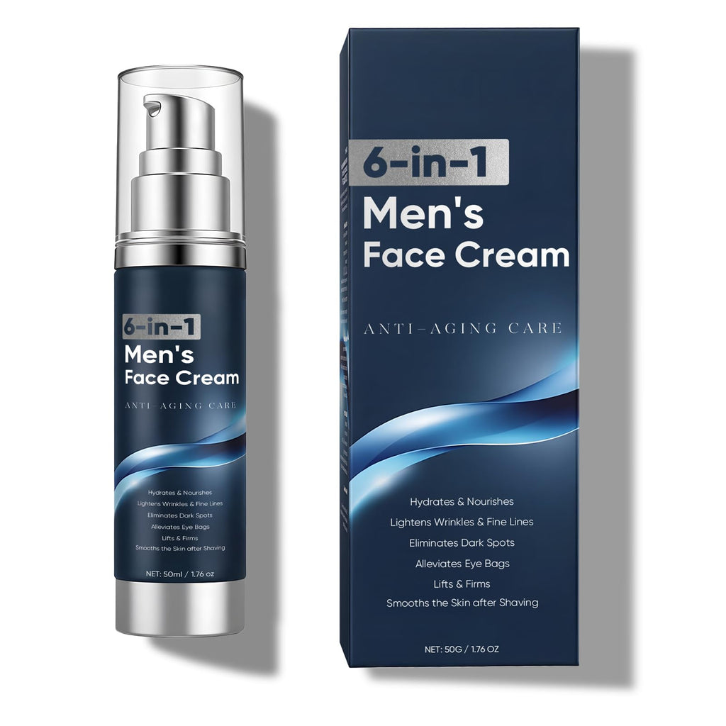 WAESKI 6-in-1 Face Cream for Men – Anti-Aging Moisturizer with Collagen, Hyaluronic Acid & Shea Butter | Reduces Wrinkles, Dark Circles & Puffiness | 1.76 fl oz
