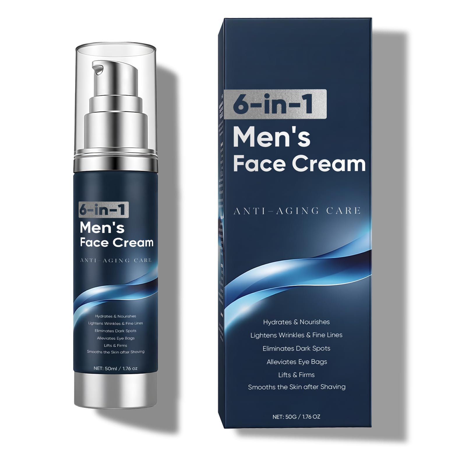 WAESKI 6-in-1 Face Cream for Men – Anti-Aging Moisturizer with Collagen, Hyaluronic Acid & Shea Butter | Reduces Wrinkles, Dark Circles & Puffiness | 1.76 fl oz