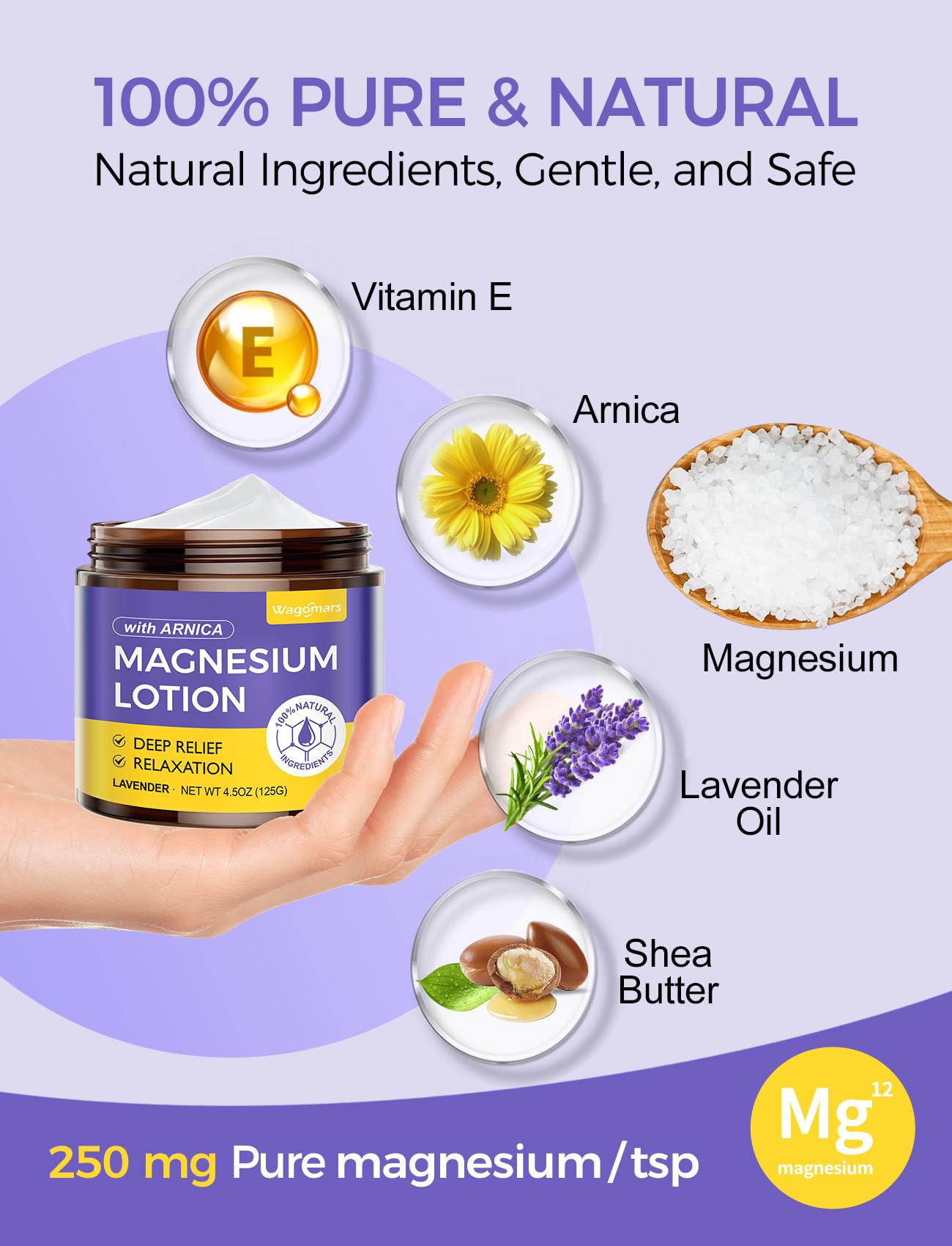 Wagomars Natural Magnesium Lotion for Sleep & Pain Relief | Arnica & Hydration