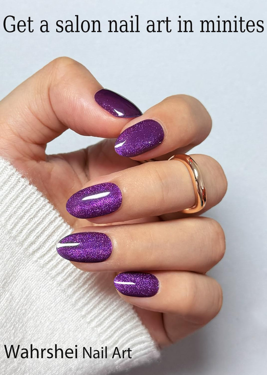 Wahrshei Semi-Cured Gel Nail Strips – Purple Cat Eye (20pcs) for DIY Home Manicure