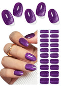 Wahrshei Semi-Cured Gel Nail Strips – Purple Cat Eye (20pcs) for DIY Home Manicure