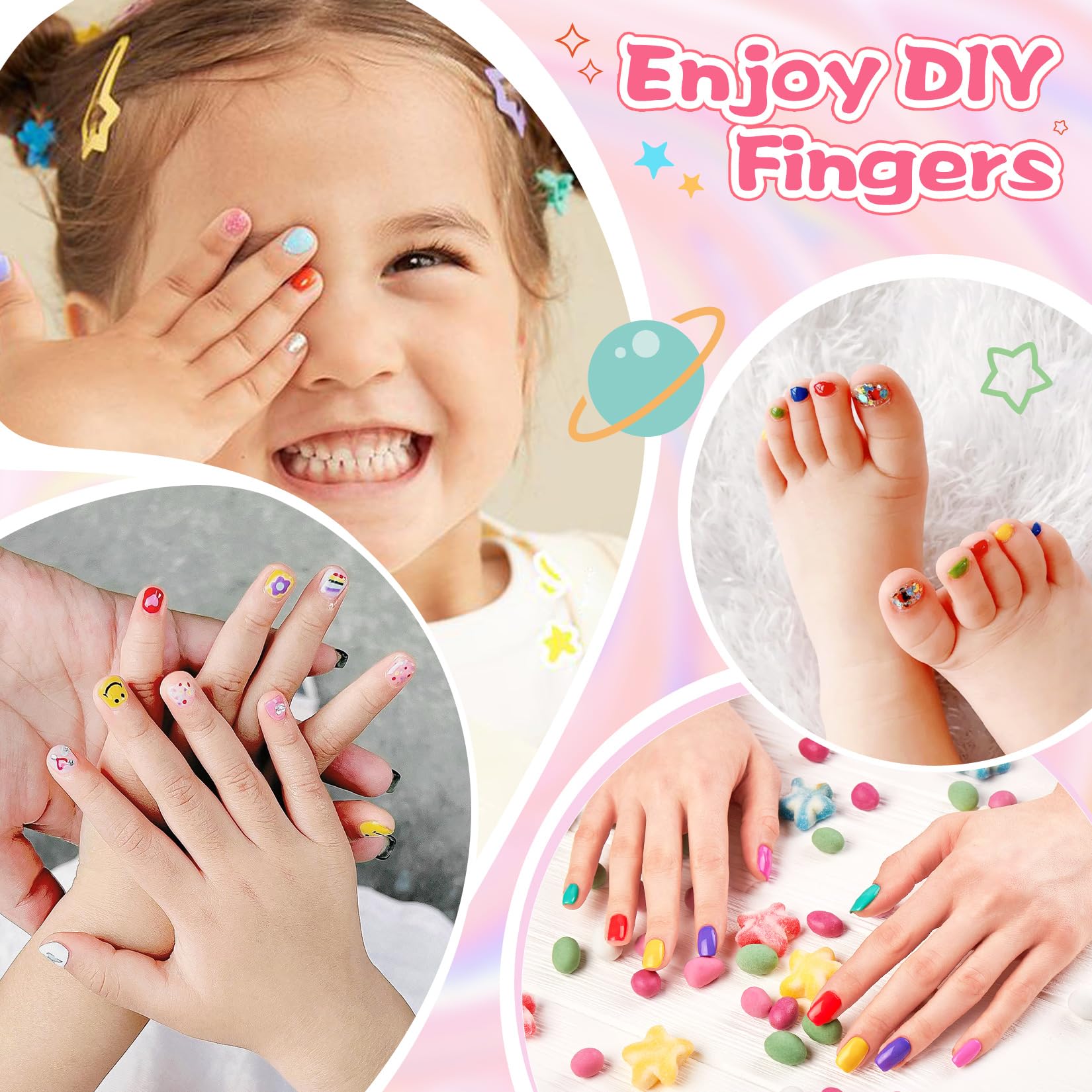 wakaniya Kids Nail Polish Set – 12 Rainbow Colors, Non-Toxic Water-Based & Peel-Off, Quick-Dry for Girls 3+