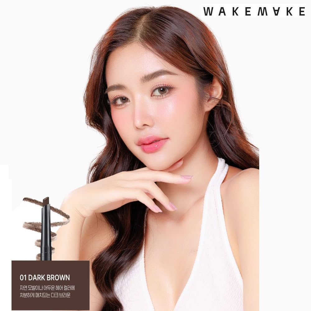 WAKEMAKE Natural Hard Brow Pencil - Dual 0.1 g, 01 Dark Brown, Made in Korea