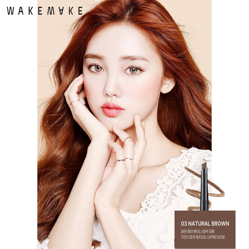 WAKEMAKE Natural Hard Brow Pencil - Dual 0.1 g, 01 Dark Brown, Made in Korea