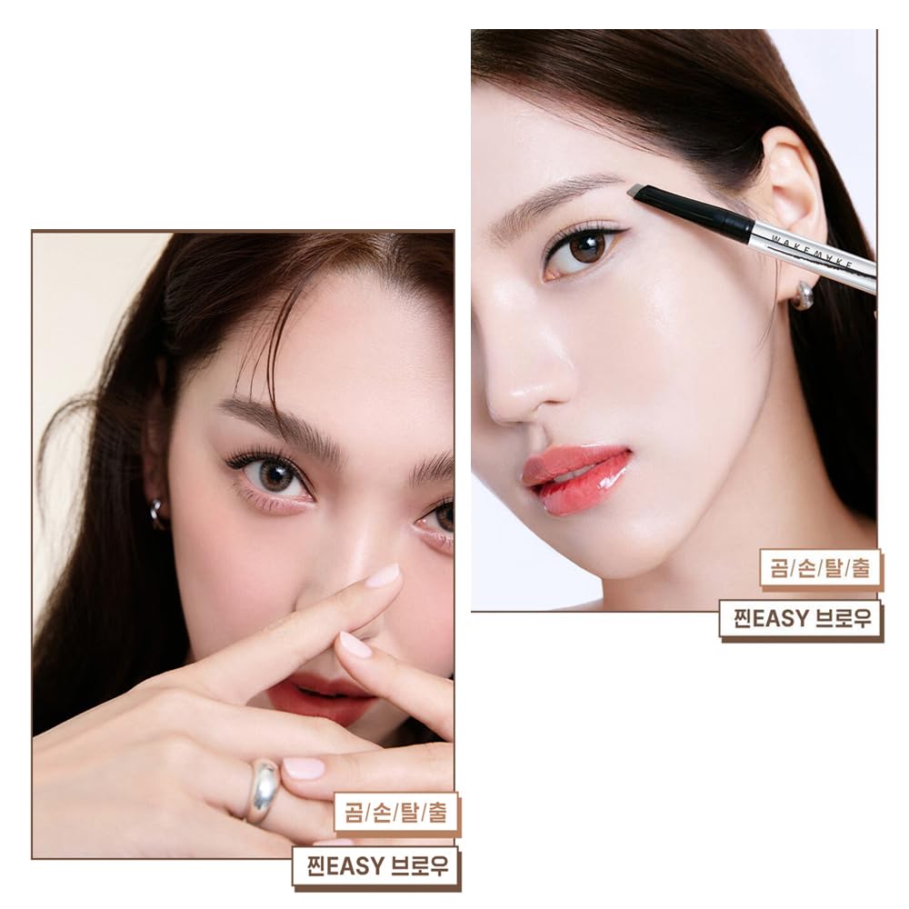 WAKEMAKE Natural Hard Brow Pencil - Dual 0.1 g, 01 Dark Brown, Made in Korea