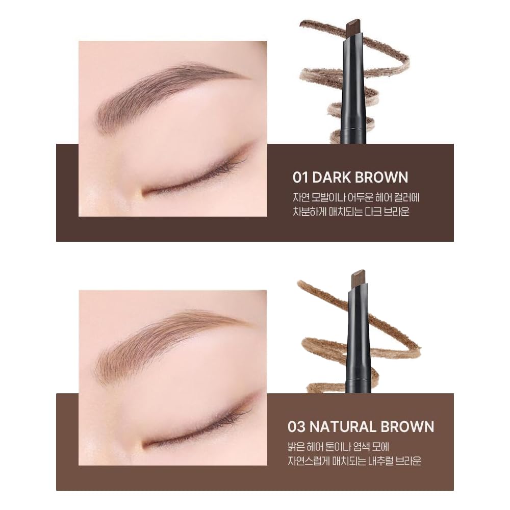 WAKEMAKE Natural Hard Brow Pencil - Dual 0.1 g, 01 Dark Brown, Made in Korea