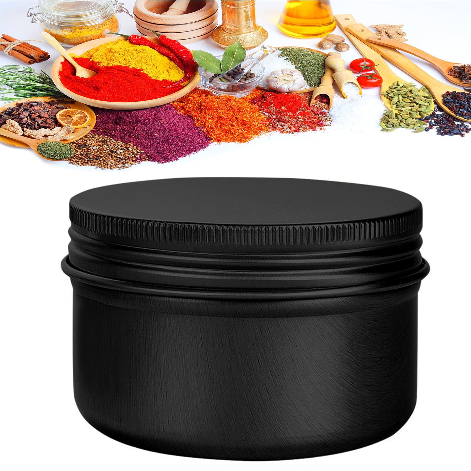 WANBAO 6 Pack 4 oz Aluminum Tins with Screw Lids – Black Airtight Storage for Spices, Lip Balm & Candies
