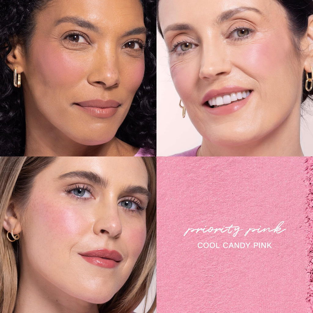 Wander Beauty Hydrating Powder Blush - Lightweight Pink Blush with Hyaluronic Acid, Squalane & Aloe - Priority Pink 0.18 oz