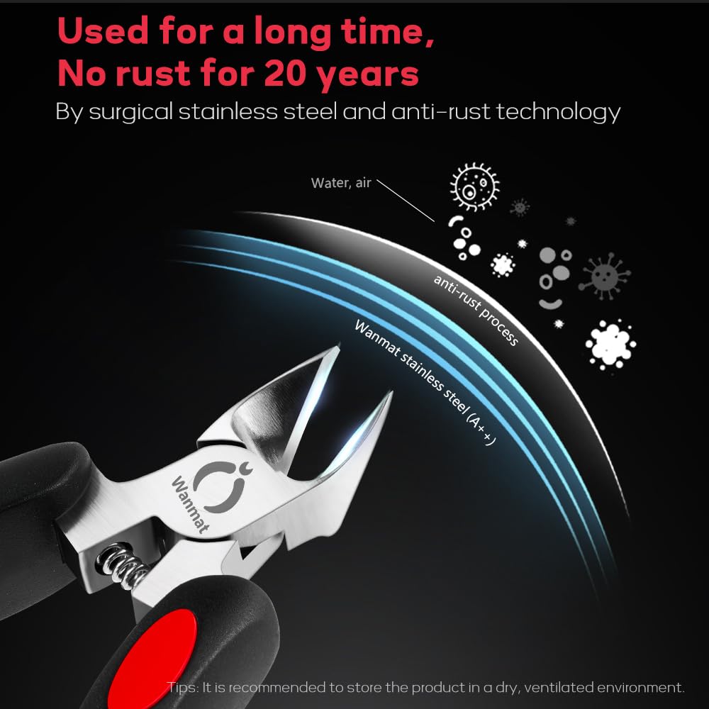 Wanmat Toe Nail Clipper for Ingrown & Thick Nails | Stainless Steel, Soft-Handle for Seniors