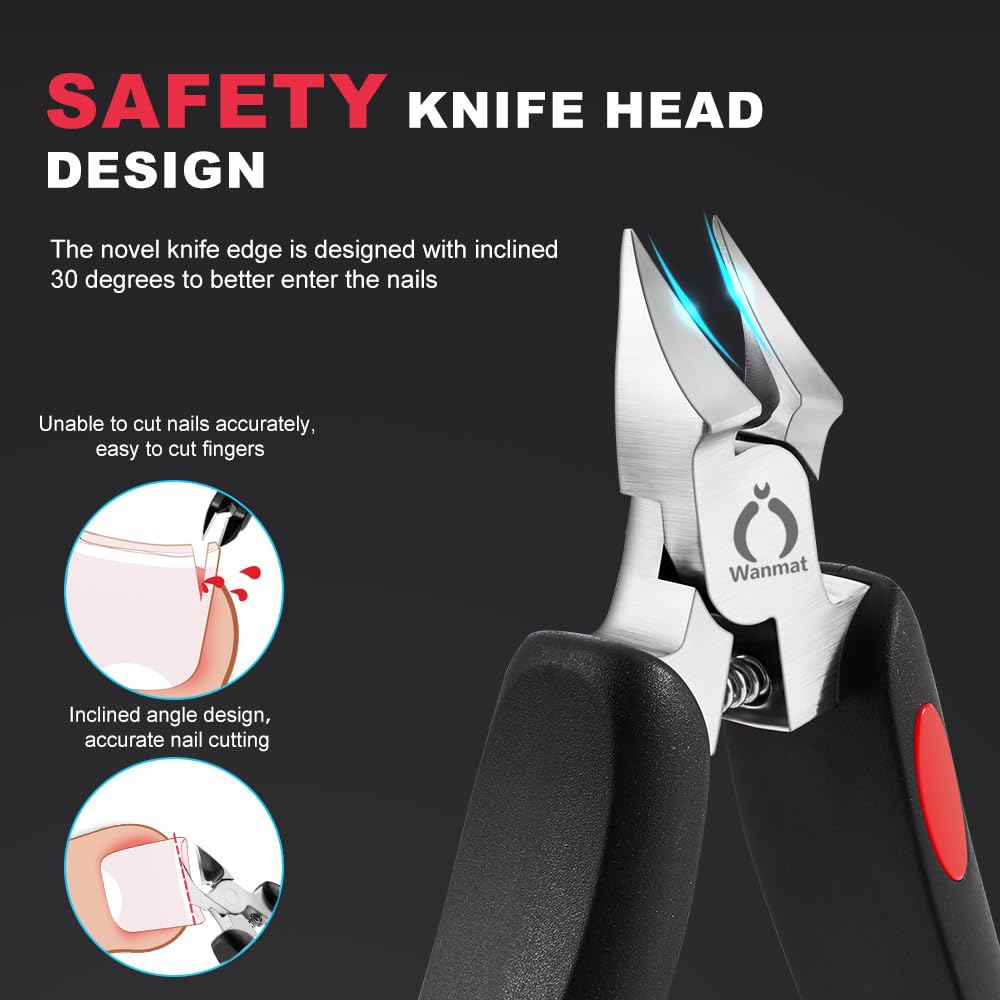 Wanmat Toe Nail Clipper for Ingrown & Thick Nails | Stainless Steel, Soft-Handle for Seniors