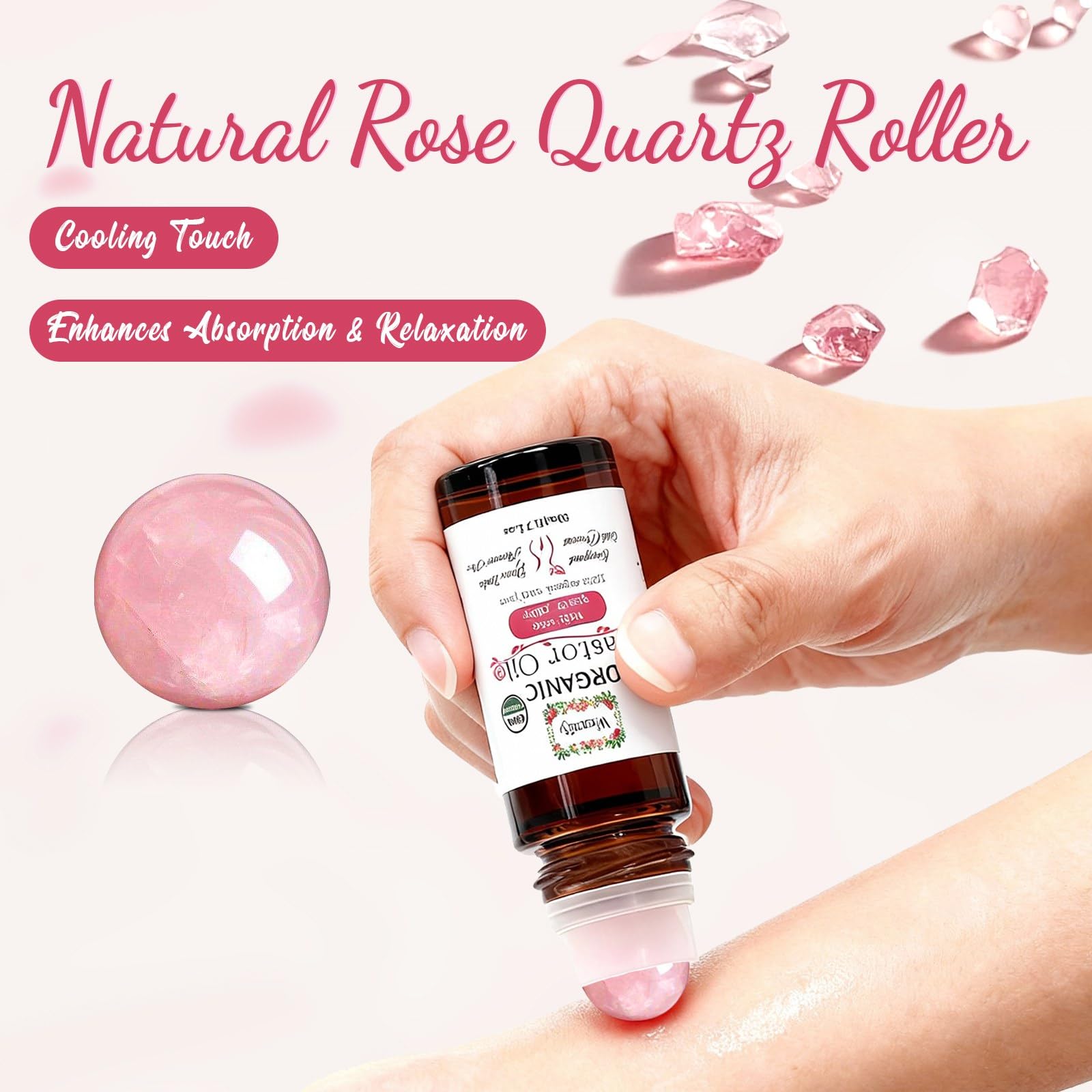 Warmify Organic Castor Oil with Rose Quartz Roll-On – 50ml, Cold-Pressed & Hexane-Free