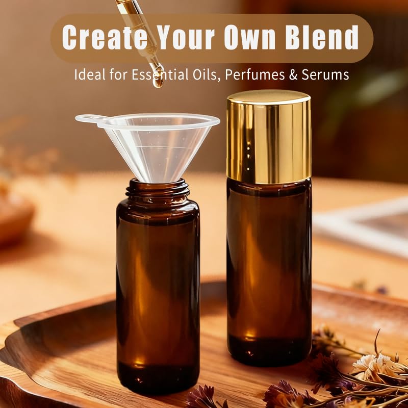 Warmify Rose Quartz Roller Bottles 50ml – Amber Glass Refillable Roll-On with Natural Crystal Balls and Gold Caps