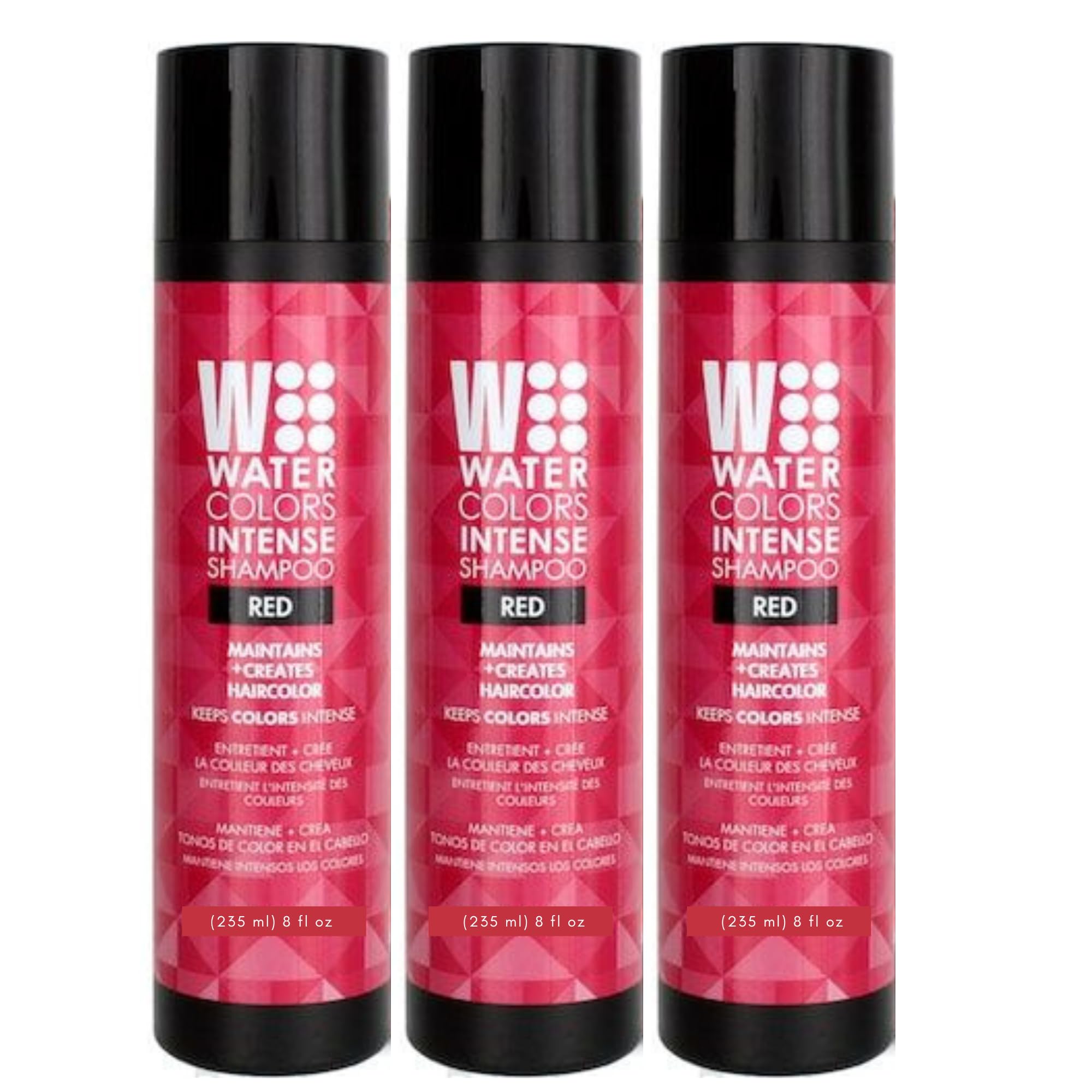 Watercolors Intense Color Depositing Shampoo – Sulfate & Paraben Free, Red 8.5 oz (Pack of 3)