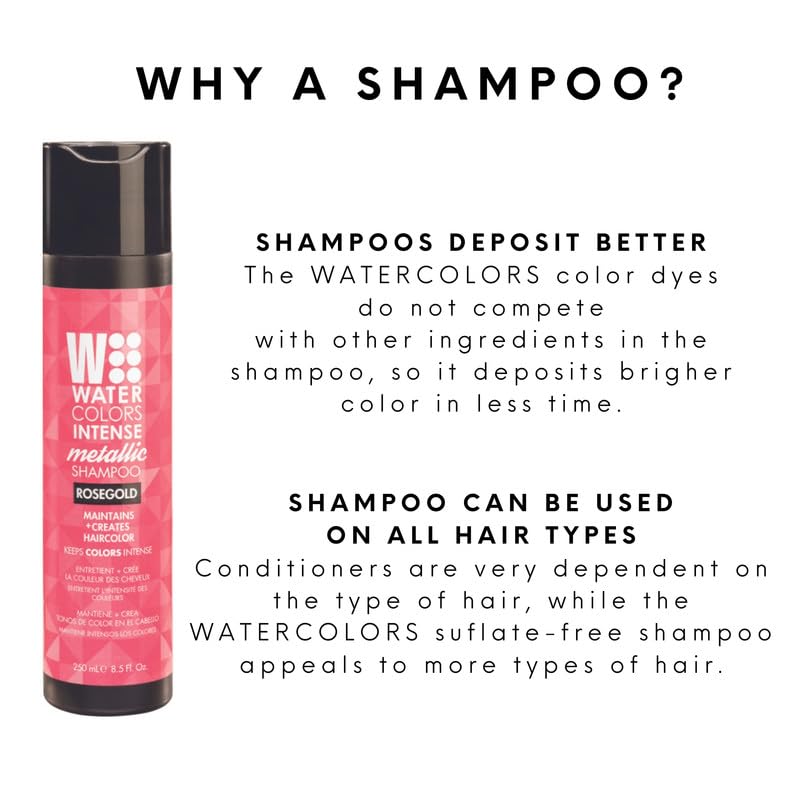 Watercolors INTENSE METALLIC Rose Gold Color Depositing Shampoo – 2 x 8 oz, Sulfate & Paraben Free