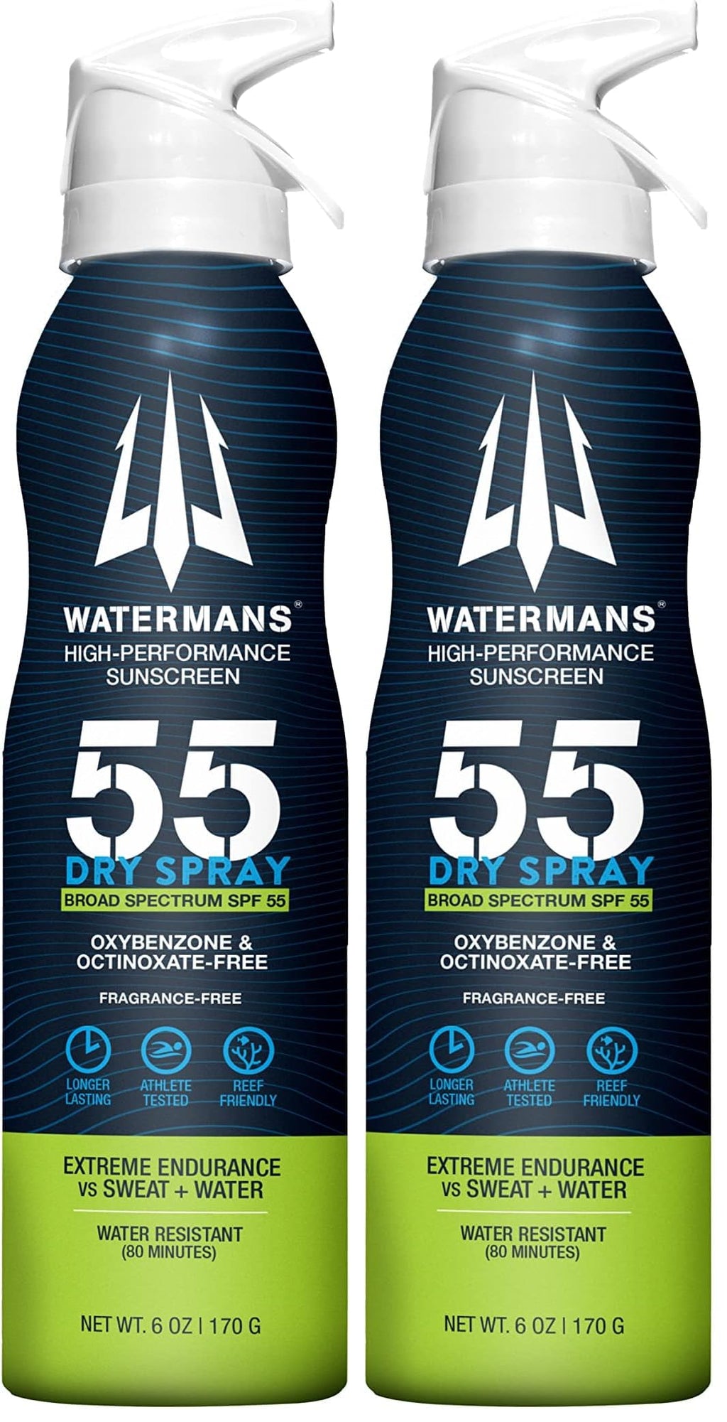 Watermans SPF 55 Dry Spray Sunscreen — Reef Safe, Fragrance-Free (Pack of 2)