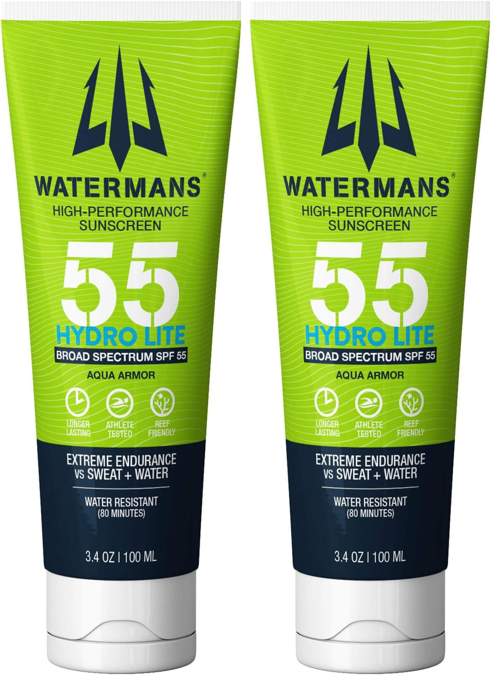 WATERMAN'S Hyrdo Lite SPF 55 Broad Spectrum Reef Safe Sunscreen for Face and Body – Fragrance-Free, Oxybenzone Free, 3.4oz (Pack of 2)