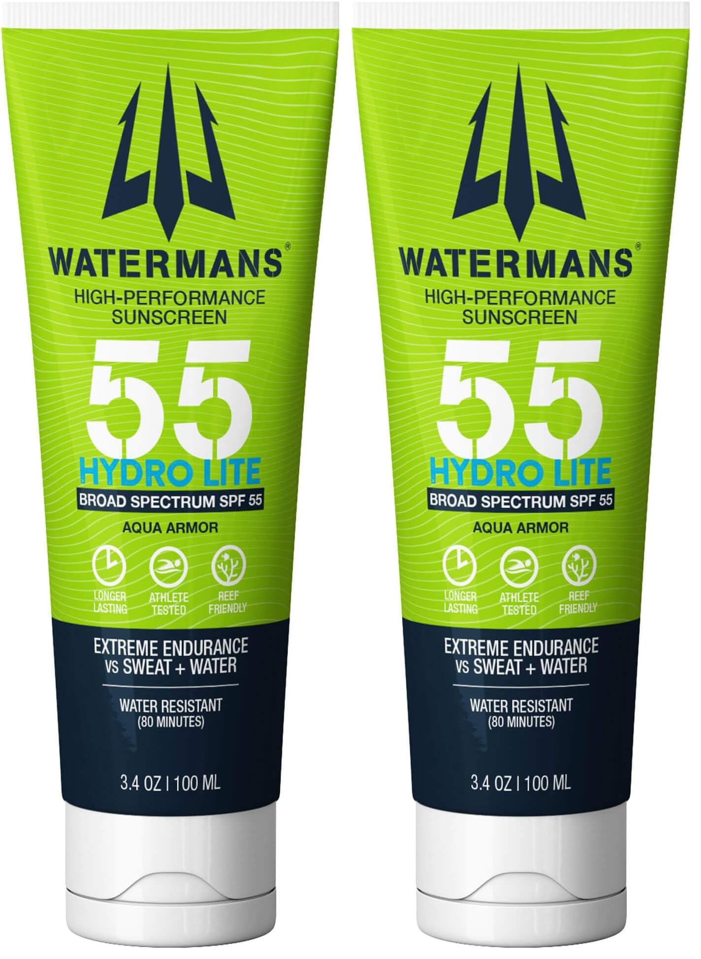WATERMAN'S Hyrdo Lite SPF 55 Broad Spectrum Reef Safe Sunscreen for Face and Body – Fragrance-Free, Oxybenzone Free, 3.4oz (Pack of 2)
