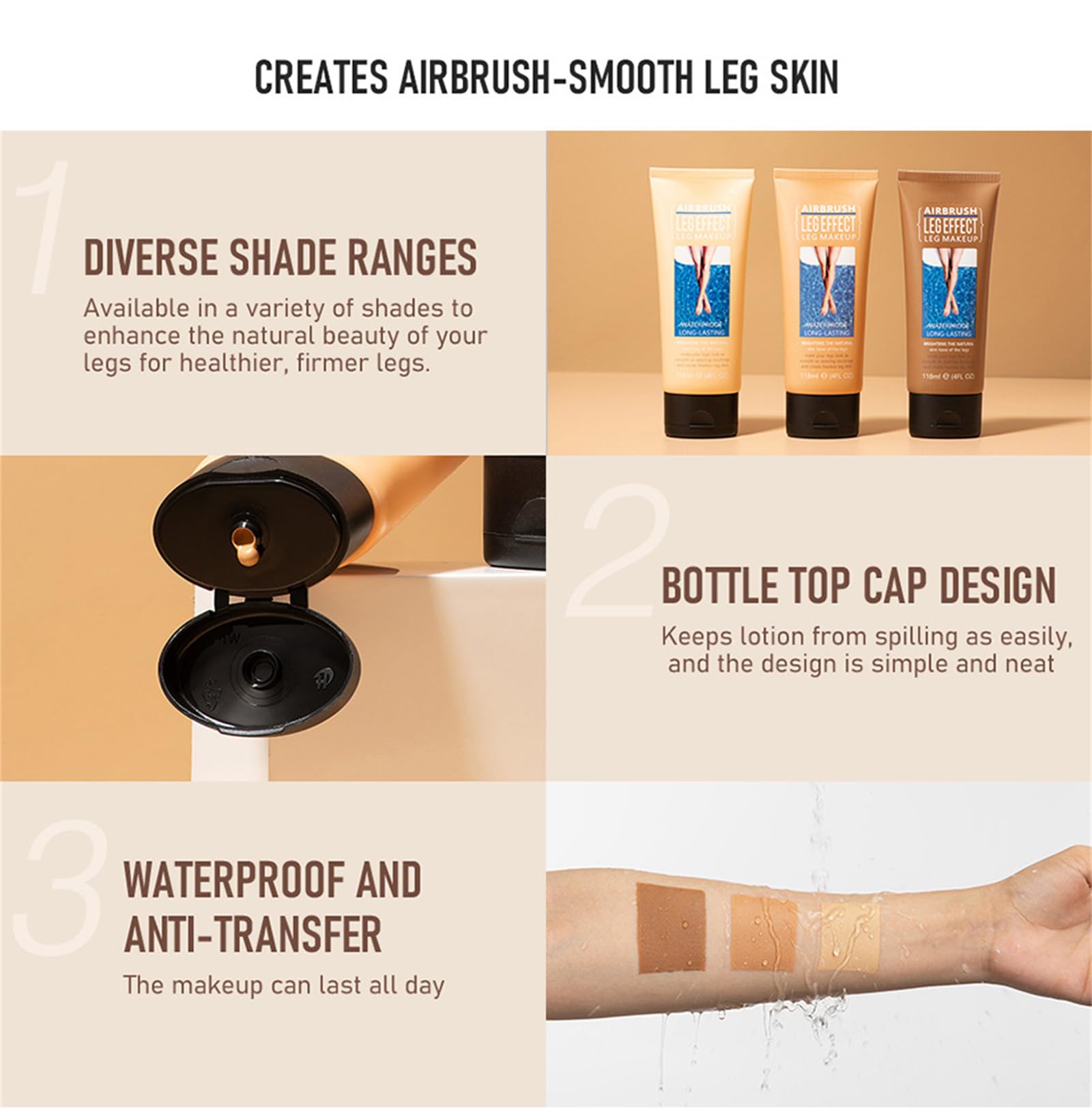 Waterproof Leg Makeup No Transfer – Vein & Scar Cover Up for Body, Tattoos & Varicose Veins – Long-Lasting Foundation for Black Skin (2#, 4oz)