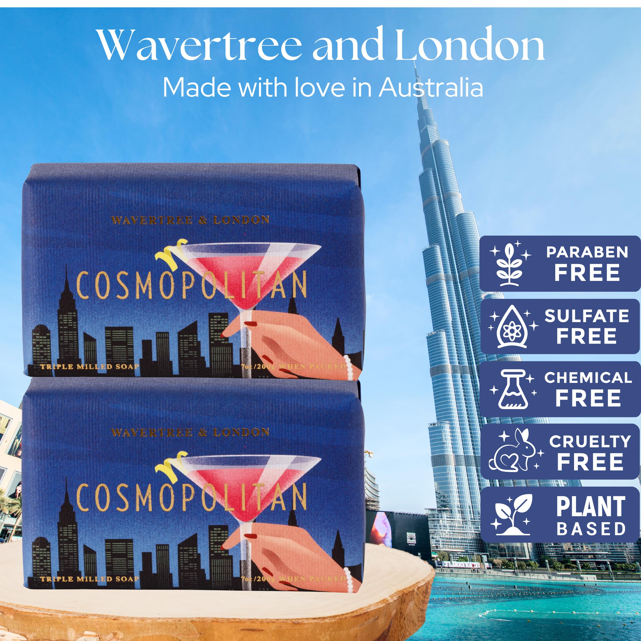 Wavertree & London Cosmopolitan Scented Natural Soap – 2 Bars (7oz) Triple-Milled with Shea Butter