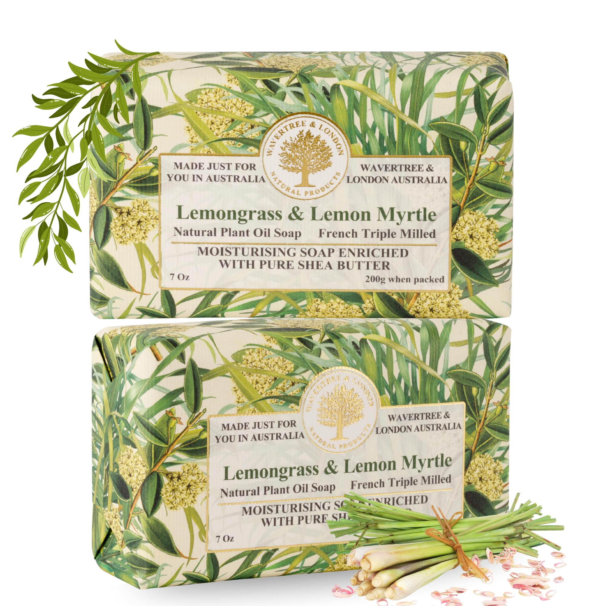 Wavertree & London Lemongrass & Lemon Myrtle Natural Soap – 2 Bars, 7oz