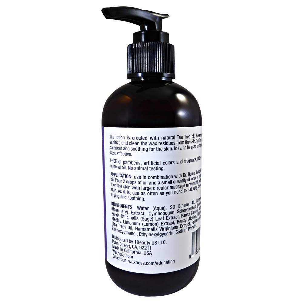 Wax Necessities Waxness Dr. Bump Natural Pre-Post Lotion – Tea Tree, Rosemary, Lemongrass & Sage (8 oz)
