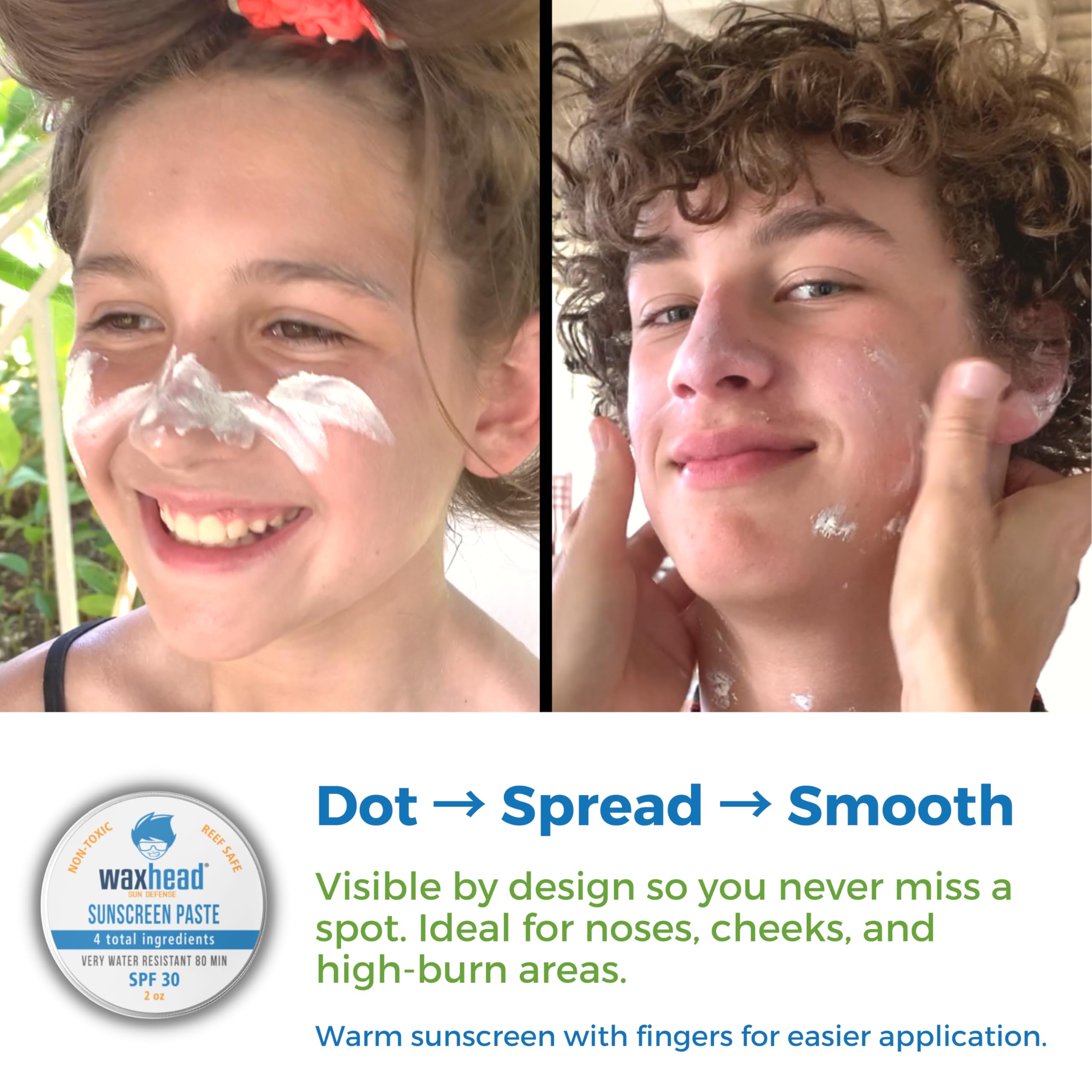 Waxhead Zinc Oxide SPF 30 Face & Nose | Mineral Sunscreen Paste, Reef Safe, 2oz Travel Size