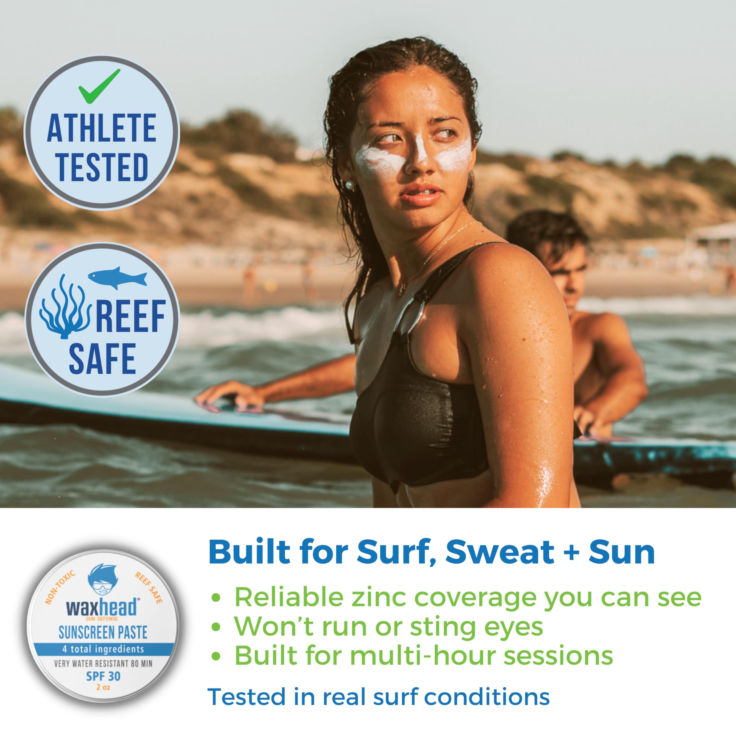 Waxhead Zinc Oxide SPF 30 Face & Nose | Mineral Sunscreen Paste, Reef Safe, 2oz Travel Size