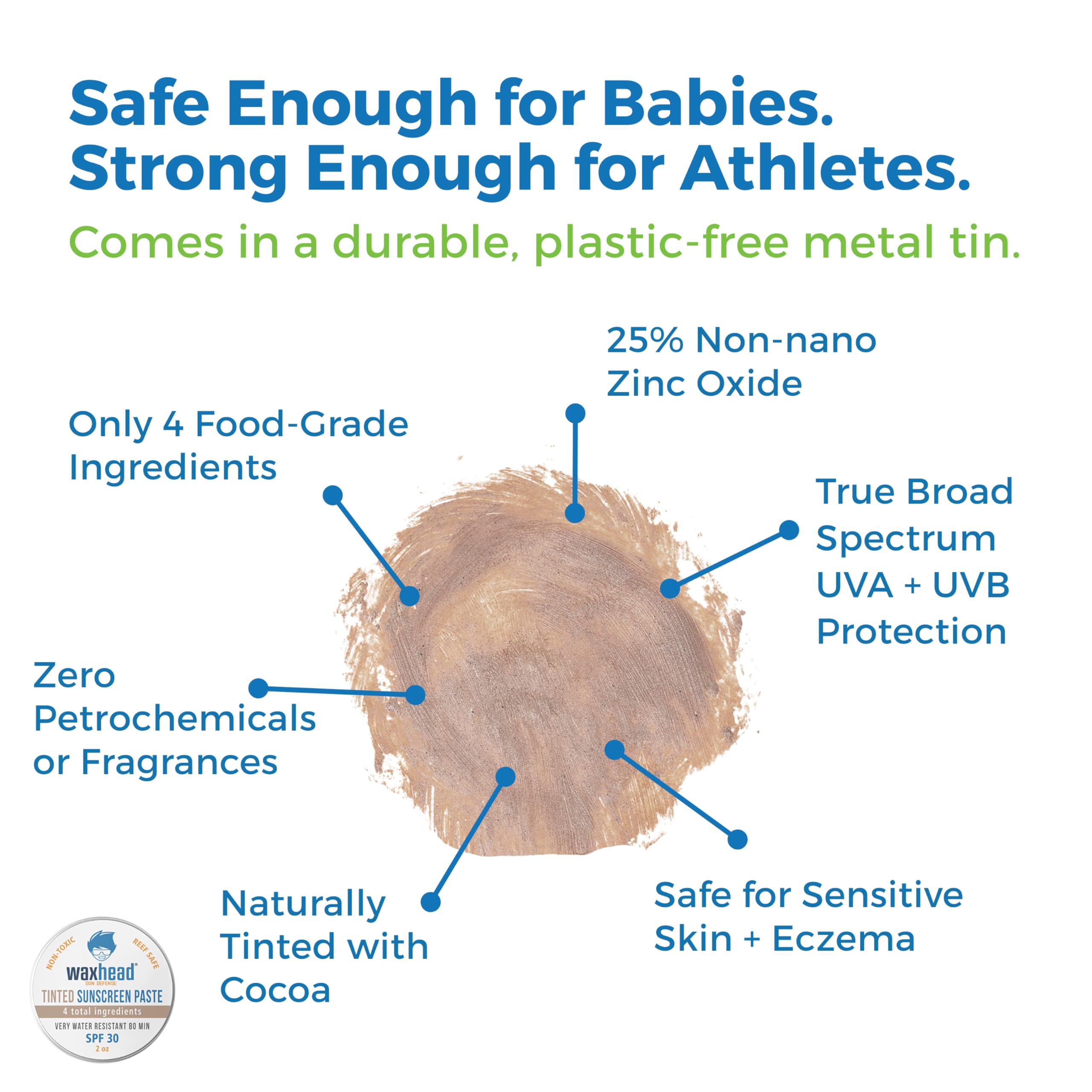 Waxhead Tinted Zinc Oxide Surf Sunscreen SPF 30 for Face | 4-Ingredient Reef-Safe Zinc Paste (2oz Tin)