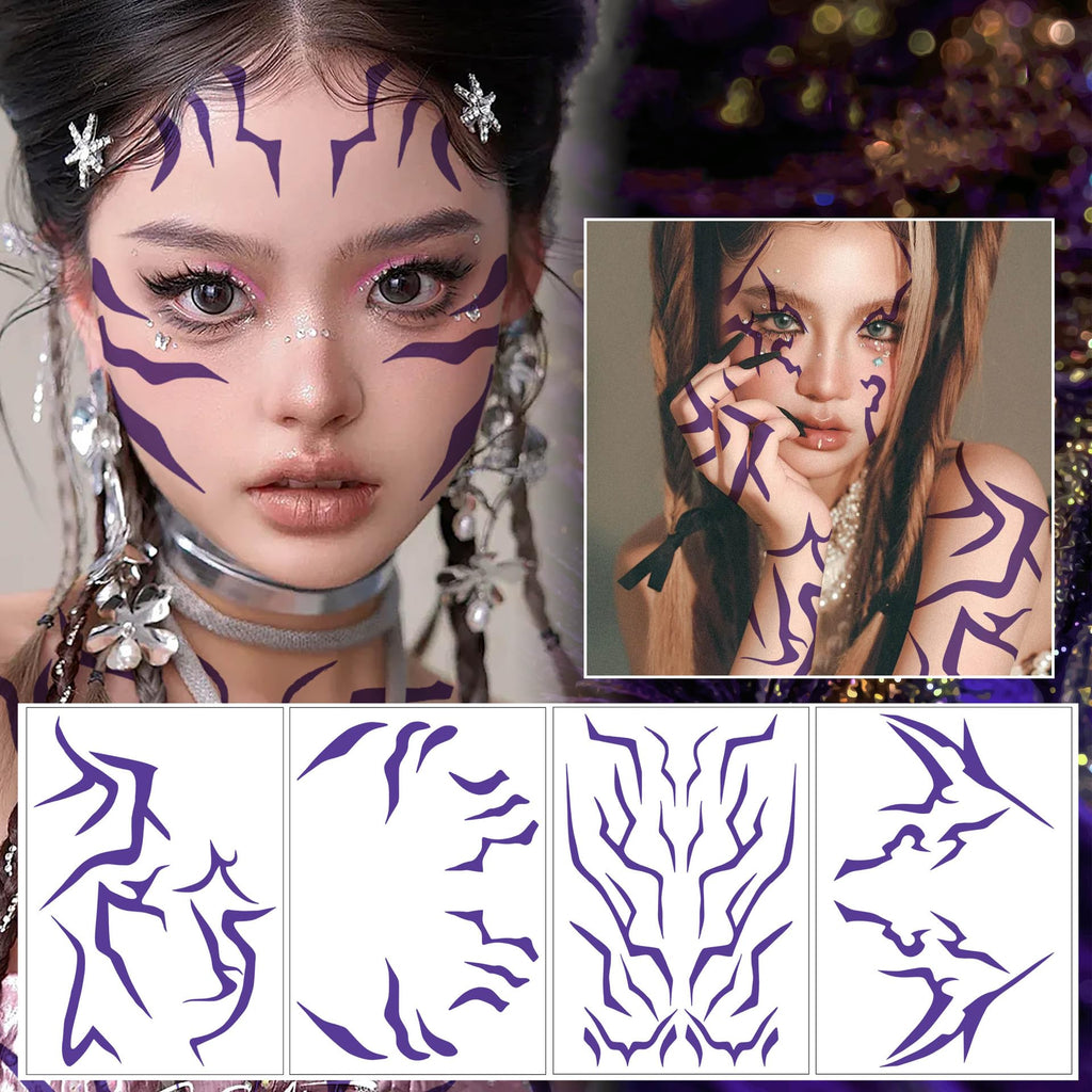 Waxkure Anime Purple Temporary Tattoos for Cosplay, Dance & Halloween – 9-Design Set