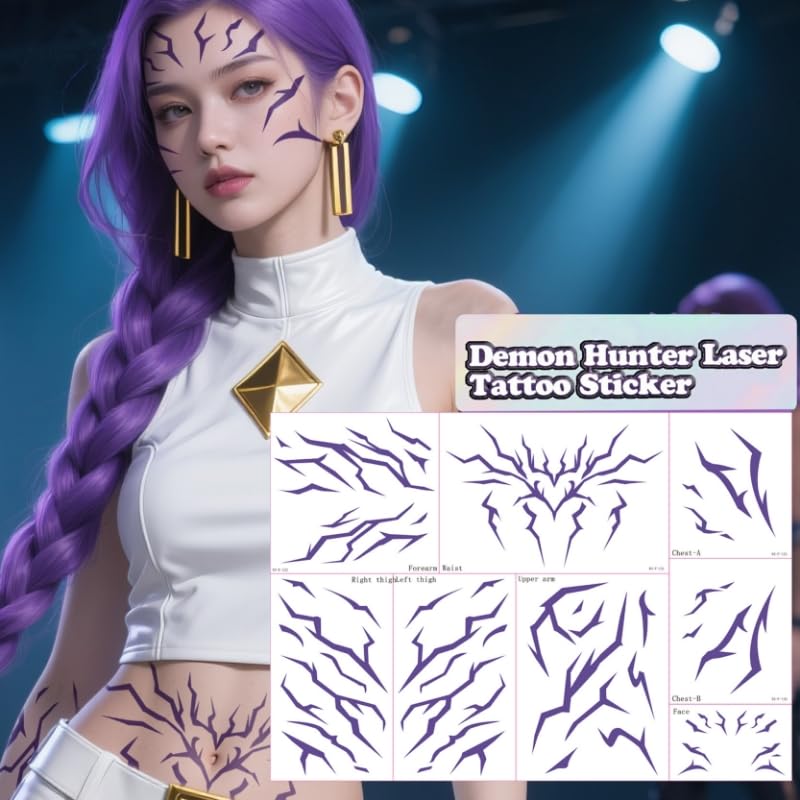 Waxkure Anime Purple Temporary Tattoos for Cosplay, Dance & Halloween – 9-Design Set