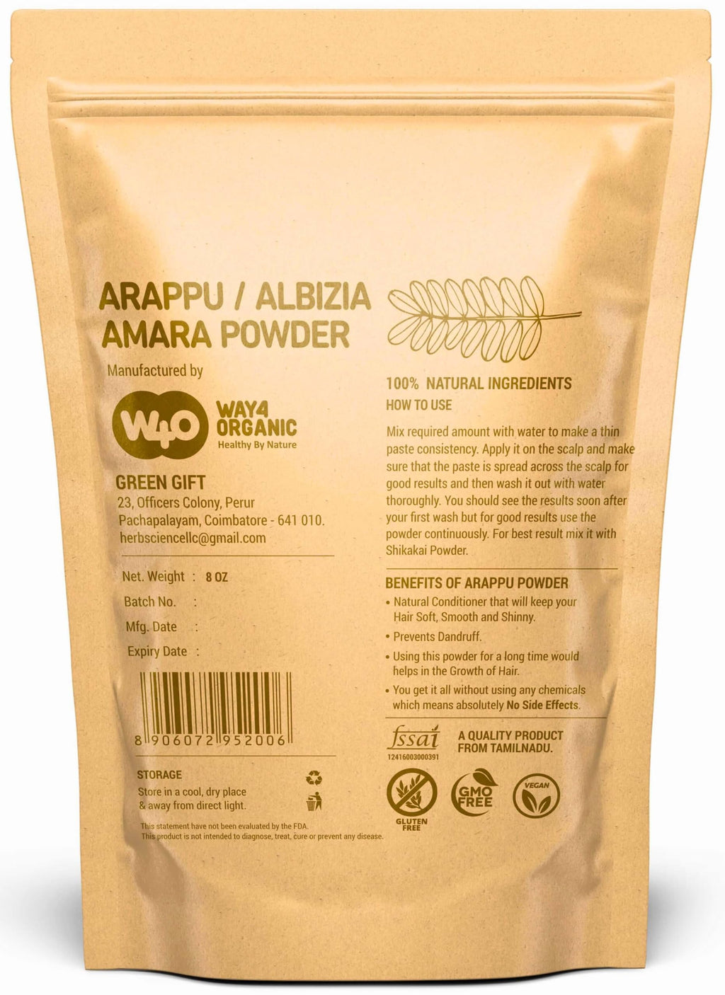 WAY 4 ORGANIC W4O Arappu Powder 8 Oz – Natural Hair Care & Scalp Support