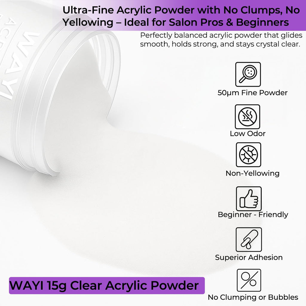 WAYI Acrylic Nail Kit: 58ml Monomer, 4 Powder Colors, Tips & Tools