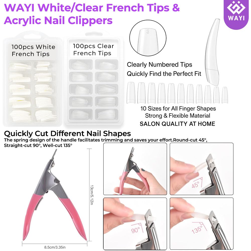 WAYI Acrylic Nail Kit: 58ml Monomer, 4 Powder Colors, Tips & Tools