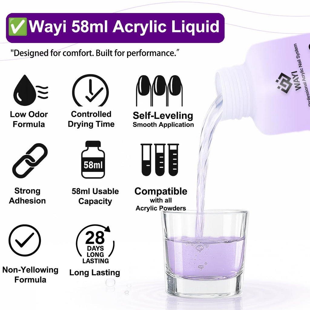 WAYI Acrylic Nail Kit: 58ml Monomer, 4 Powder Colors, Tips & Tools