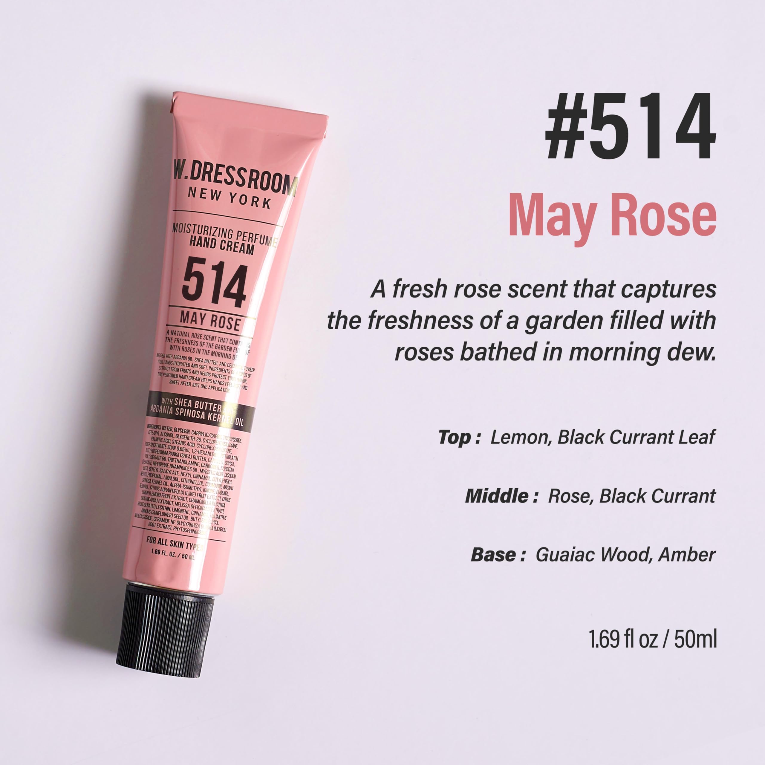 W.Dressroom Moisturizing Hand Cream – Non-Greasy, Quick-Absorbing Korean Hand Lotion (50 ml) – May Rose