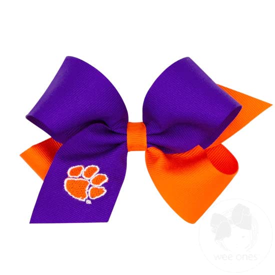 Divine Creations Clemson Game Day Two-Tone Hair Bow on WeeStay Clip – Medium, Classic Grosgrain | Wee Ones