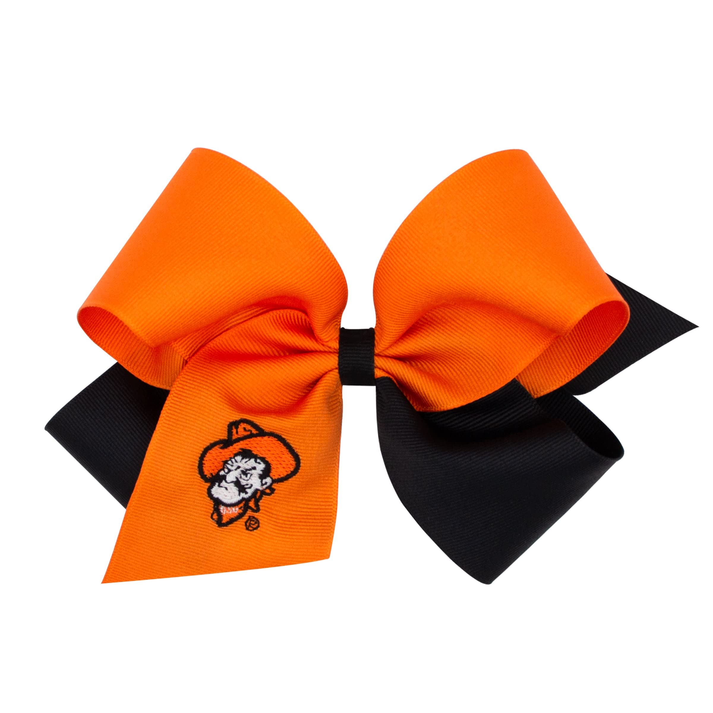 Divine Creations Girls' Collegiate Game Day Two-Tone Hair Bow by Wee Ones on a WeeStay Clip – Oklahoma State