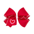 Wee Ones Heart Embroidered Moonstitch Hair Bow with WeeStay Clip – Red/White, King
