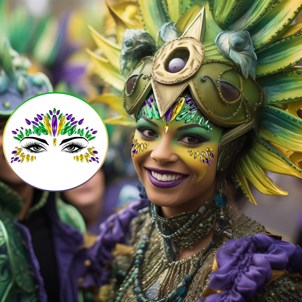 Wehhbtye 8-Set Mardi Gras Face Jewels – Self-Adhesive Glitter Eye Gems