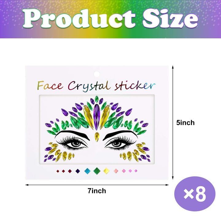 Wehhbtye 8-Set Mardi Gras Face Jewels – Self-Adhesive Glitter Eye Gems