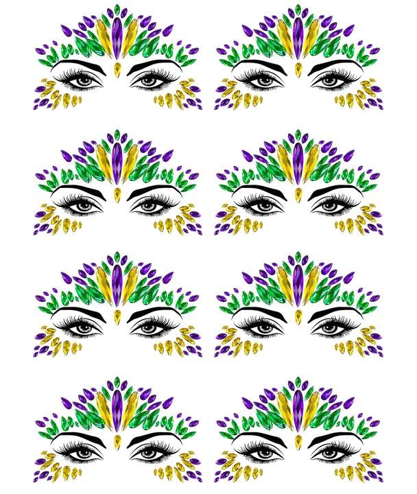 Wehhbtye 8-Set Mardi Gras Face Jewels – Self-Adhesive Glitter Eye Gems