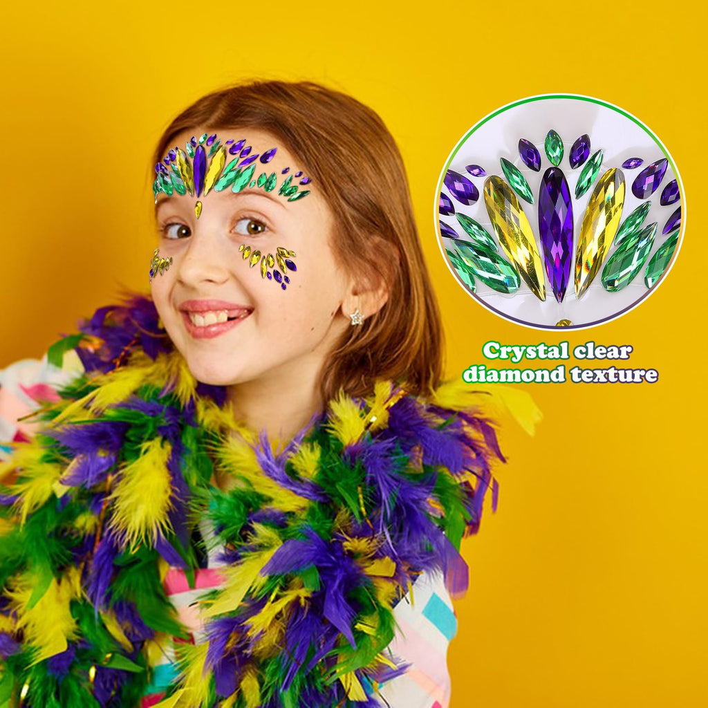 Wehhbtye 8-Set Mardi Gras Face Jewels – Self-Adhesive Glitter Eye Gems