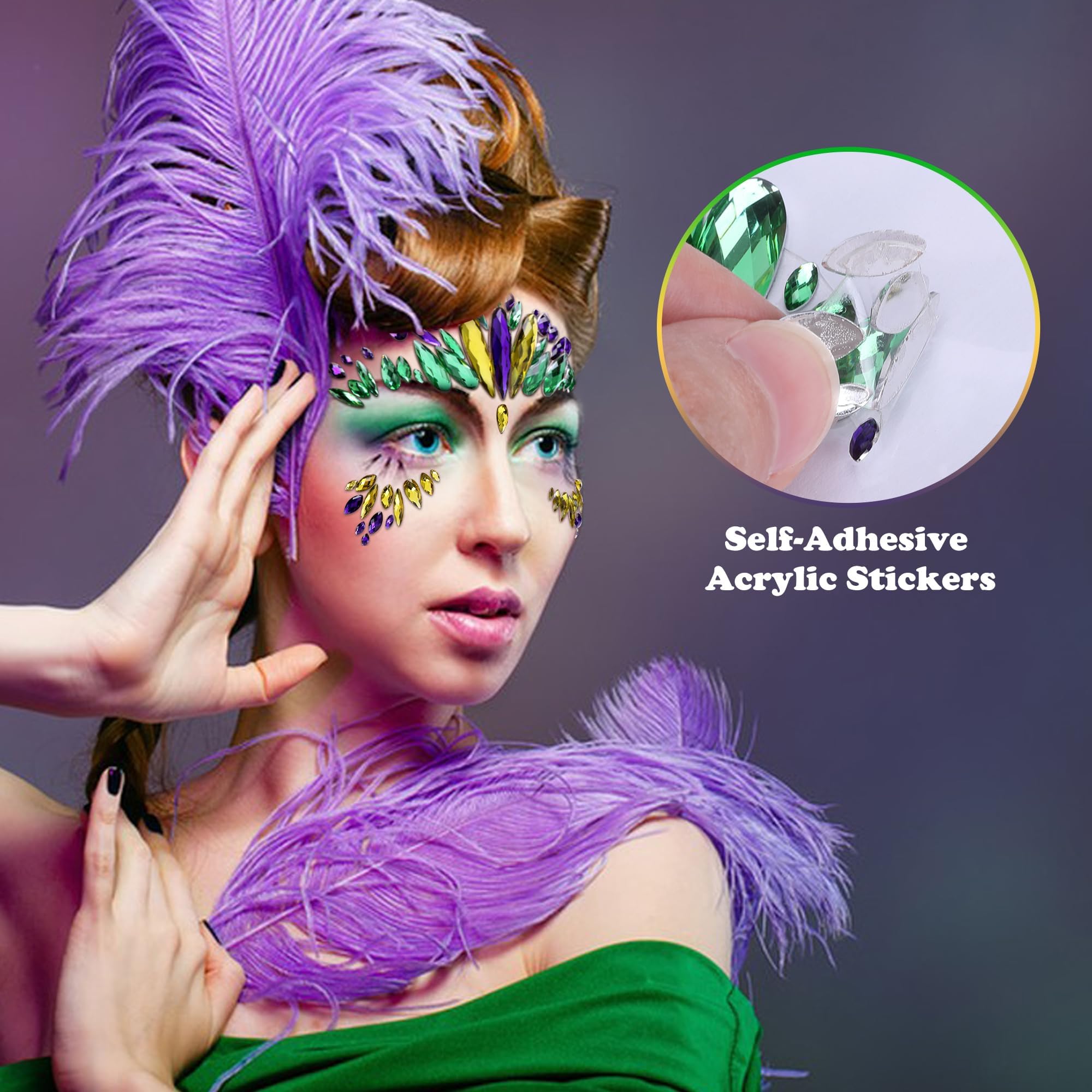 Wehhbtye 8-Set Mardi Gras Face Jewels – Self-Adhesive Glitter Eye Gems