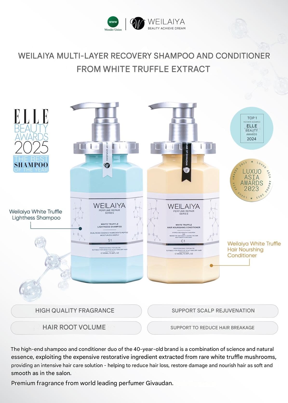 Weilaiya White Truffle Shampoo & Conditioner Duo (450mL) — Frizz Control, Repair & Nourishing