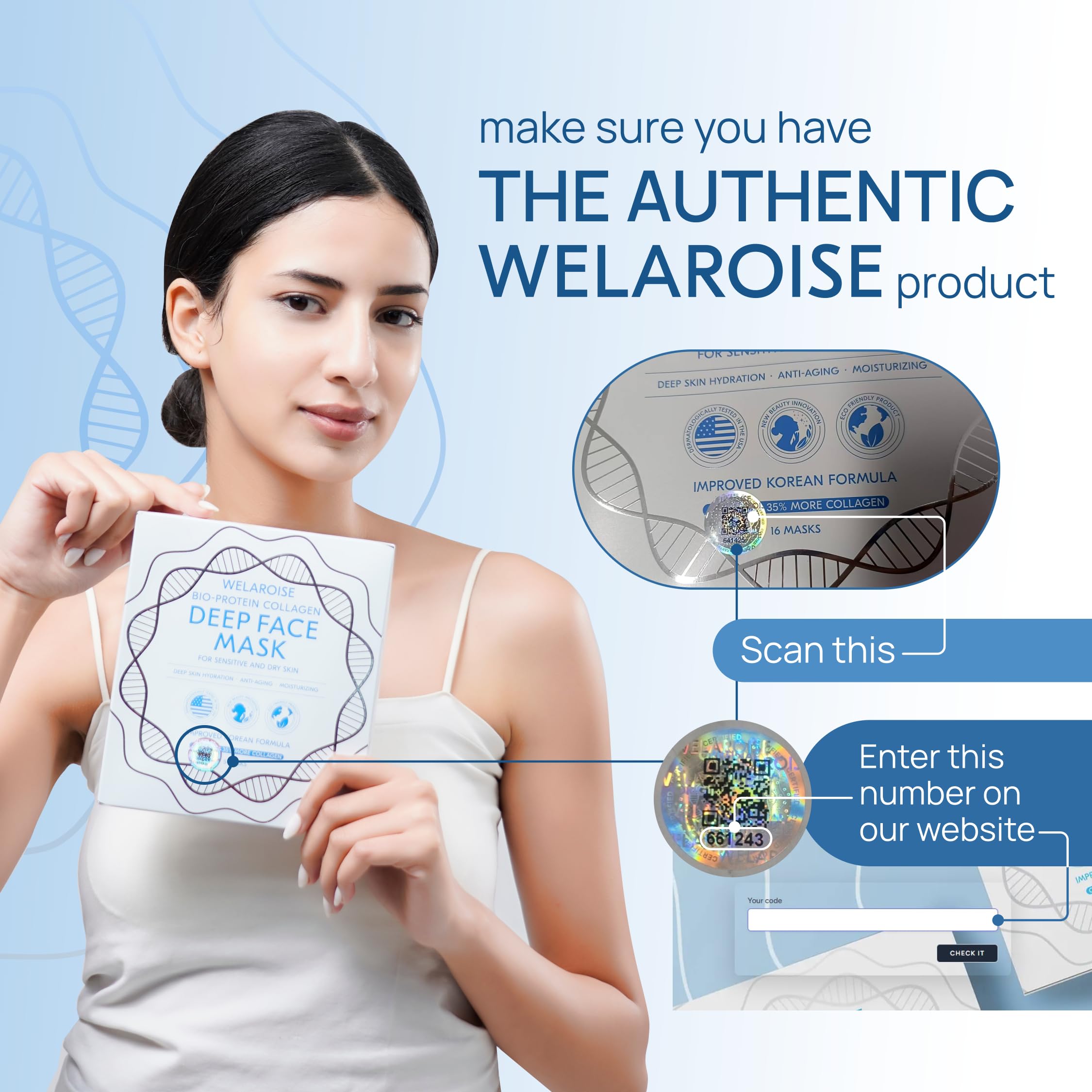 Welaroise Bio Protein Collagen Hydrogel Mask – 35% More Collagen, Deep Hydration (5 Pack)
