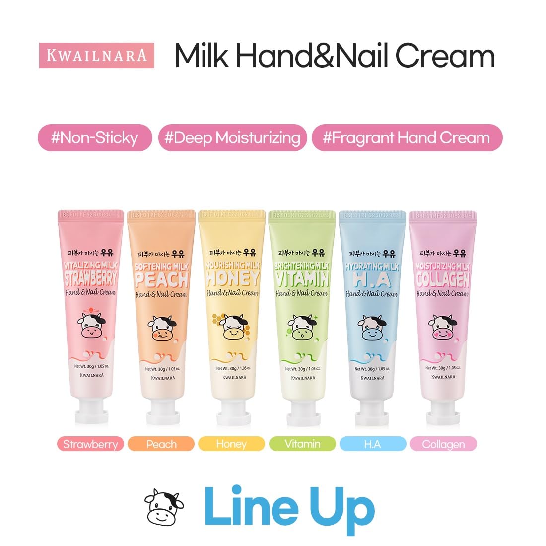 KWAILNARA Milk Hand & Nail Cream Gift Set (6-Pack) – Korean Hand Cream Variety by WELCOS | Strawberry, Peach, Honey, Vitamin, Hyaluronic, Collagen