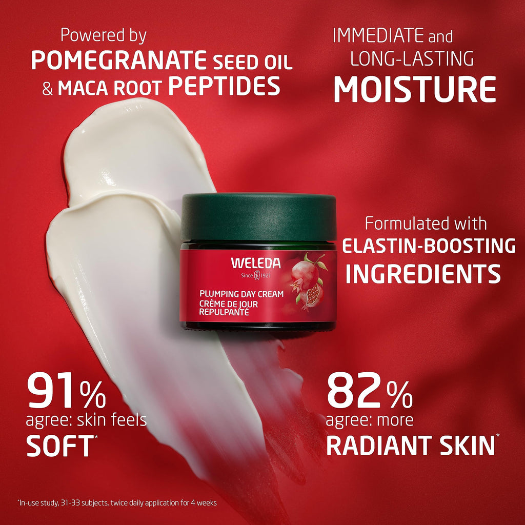 Weleda Face Care Plumping Day Cream – Pomegranate & Maca Root Peptides, 1.3 oz