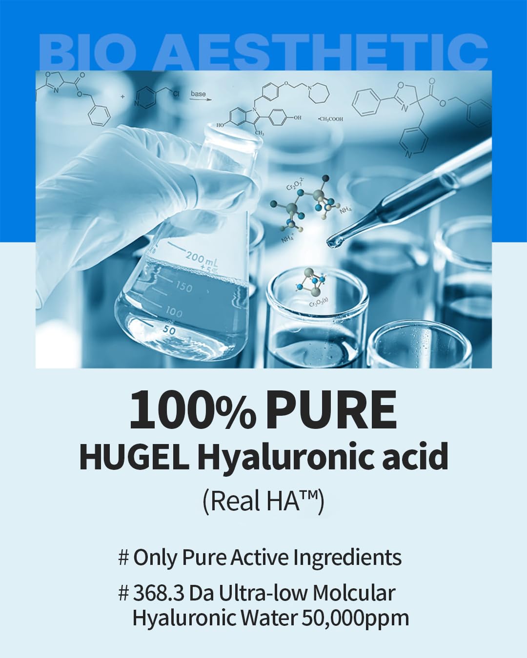 Wellage Real Hyaluronic Blue Ampoule 100% Pure Hyaluronic Acid — Fragrance-Free Korean Serum for Sensitive Dry Skin | 2.54 fl oz