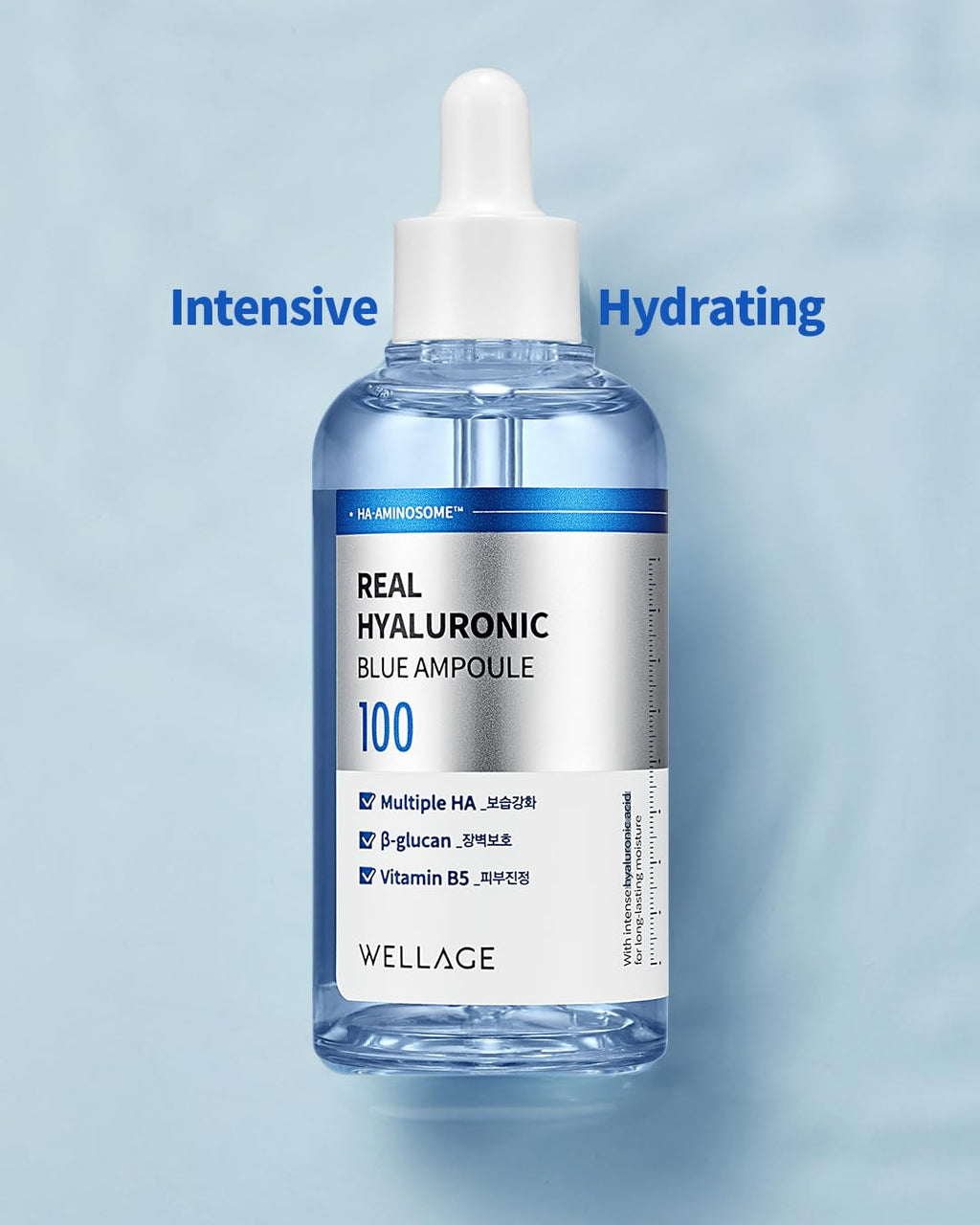 Wellage Real Hyaluronic Blue Ampoule 100% Pure Hyaluronic Acid — Fragrance-Free Korean Serum for Sensitive Dry Skin | 2.54 fl oz